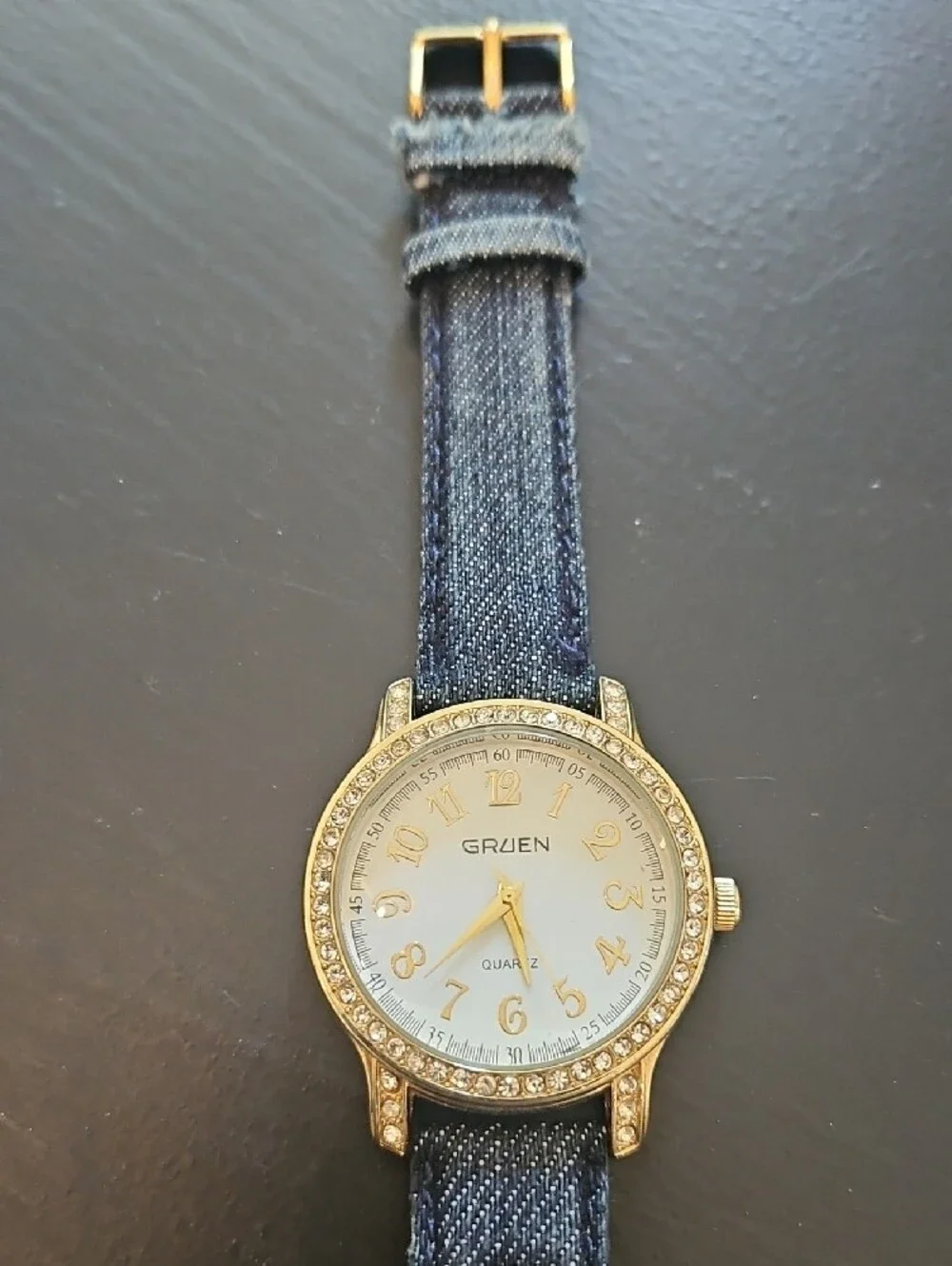 GRUEN Women's Gold-Tone Crystal Accent Watch with Blue Strap